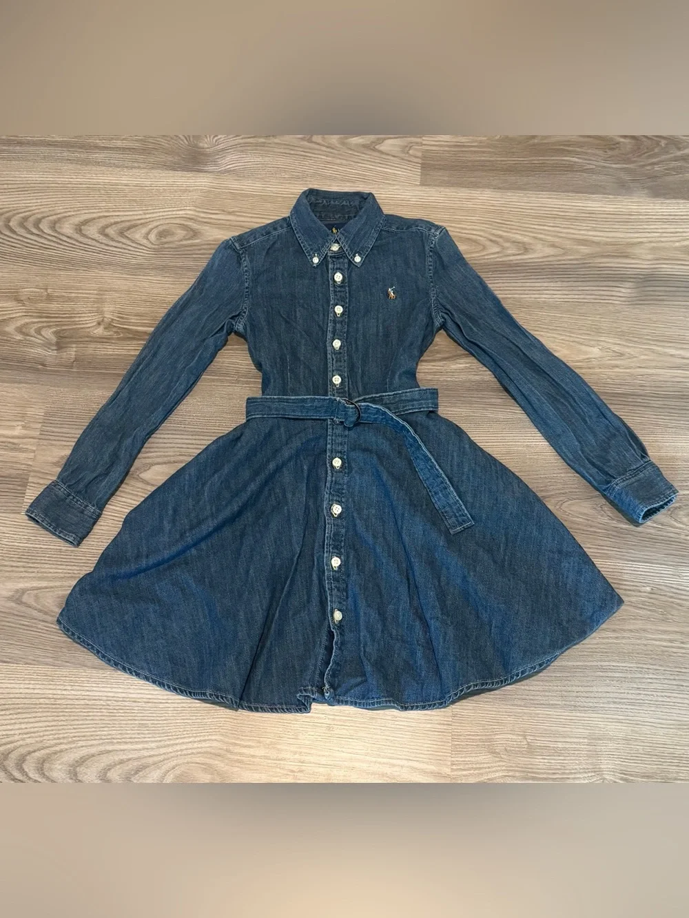 Ralph Lauren Belted Cotton Denim Button Down Shirt Dress Girls Youth size 7